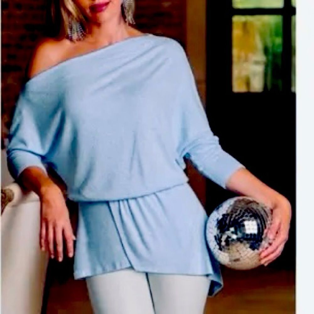 Boston Proper Asymmetrical Sapphire Lurex Sexy Tunic XL Excellent Condition